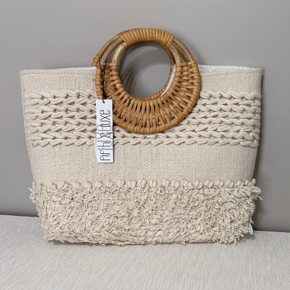 Chic Beige Woven Tote Bag